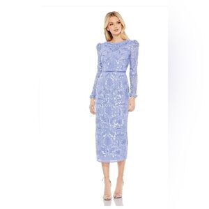 Mac Duggal EMBELLISHED HIGH NECK PUFF SLEEVE FITTED DRESS|NWT|Periwinkle| Size 2